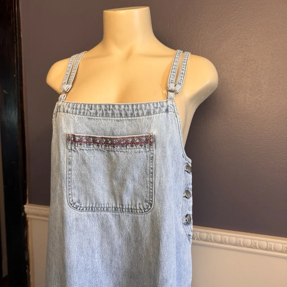 VTG Denim Light Wash Jumper Dress Chore Cottage Small Embroidered Overall - Picture 3 of 8